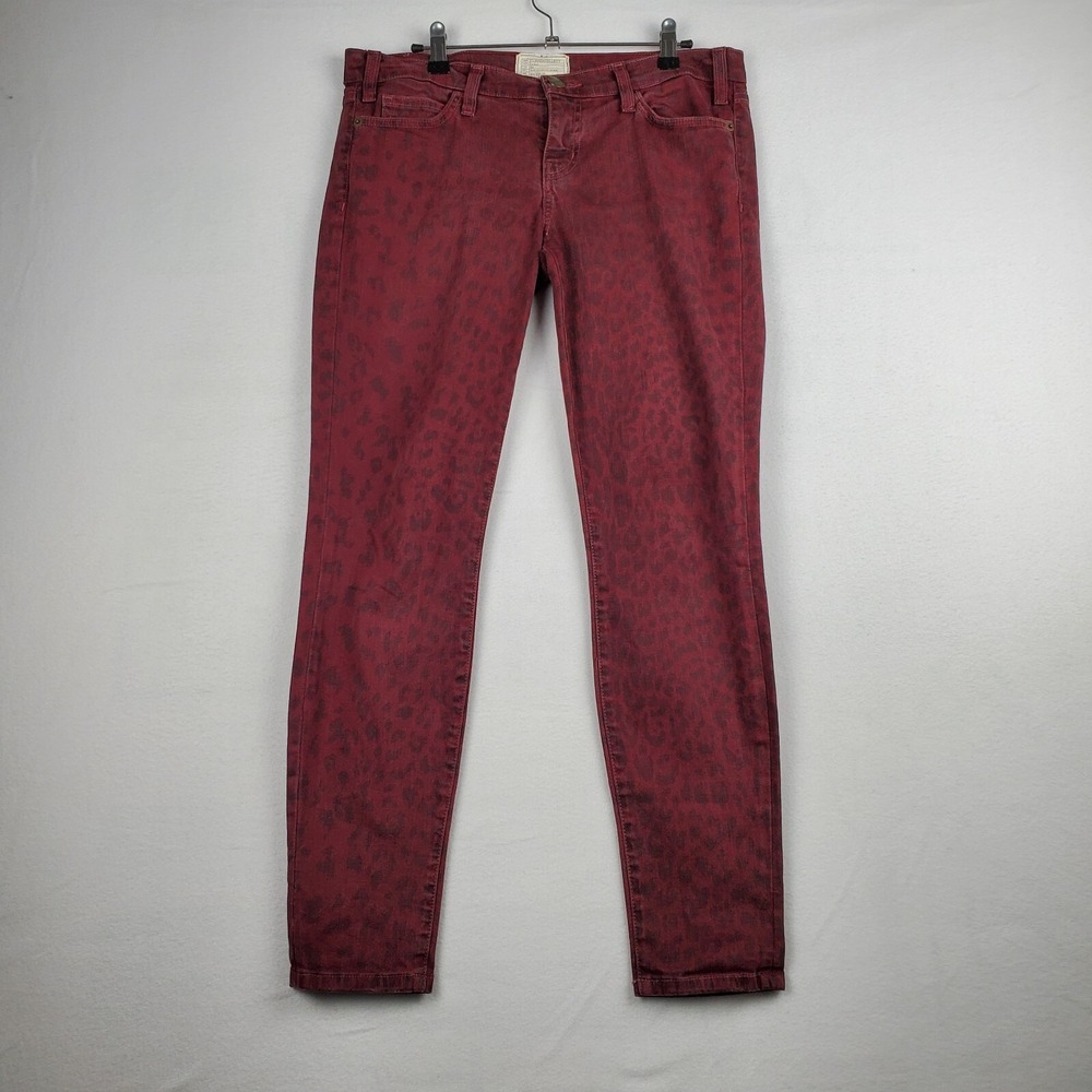 Current/Elliott Skinny Jeans Women's 29 Red Leopard Print‎ Denim Stretch Skinny
